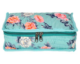 Heart Home Flower Printed Cotton Jewellery Organizer With 6 Transparent Pockets For Keeps Your Jewellery,Earrings, Necklaces Organized And Secure- Pack of 2 (Green)-50HH01207